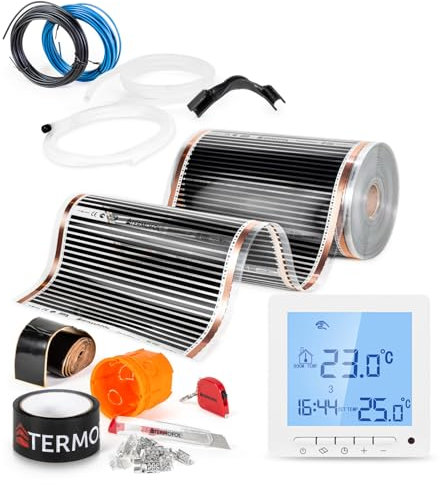 Termofol Riscaldamento Elettrico a Pavimento Set - Kit Riscaldamento con Termostato H2 Riscaldamento ausiliario Potenza 220W/m² - Superficie 1,5 m² Riscaldamento Elettrico a Pavimento