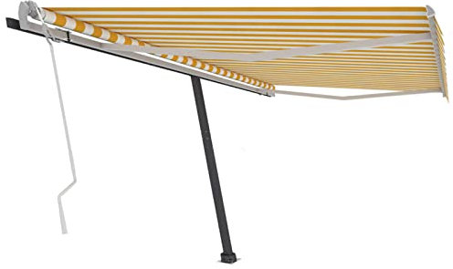 BaraSh Standmarkise Einziehbar Handbetrieben 400x350 cm Balkon Sonnenschutz Einziehbare Markise Sonnenschutzrollo AußEn Garten Schutzwand Gelb/Weiß 3069818