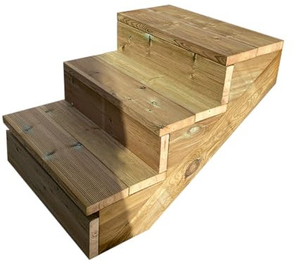 Scala esterna BERLIN, 3 gradini, Altezza 54cm, Larghezza 60cm, con alzate, Scala in kit in Legno Autoclave- Vinuovo