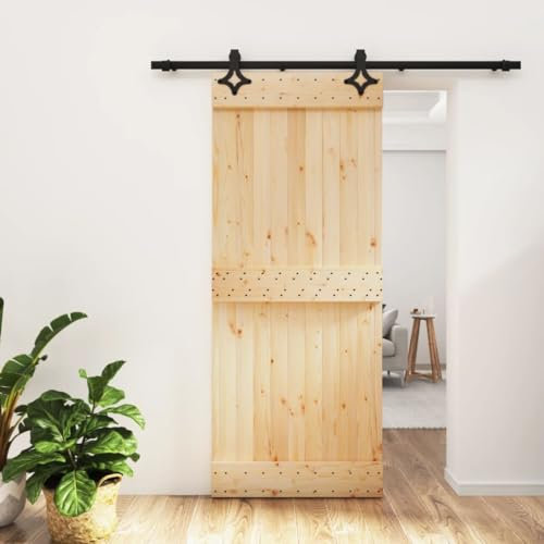 Festnight Schiebetür mit Beschlag 85x210 cm Schiebetürsystem Komplett-Set Holzschiebetür Schiebetür Holz Schiebetür Schiene Schiebetür Komplettset Mit Tür Massivholz Kiefer-25