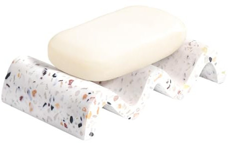 Luxspire Portasapone Domestico Drenante, Porta Saponetta per Bagno Cucina, Resina Onda, Contenitori Sapone Impermeabili, Organizer Sapone, Porta Spugna, Bianco