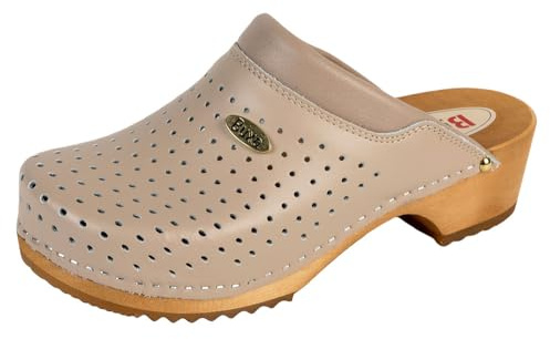 Buxa F11 Träskor Dam Träskor, Naturlig Träsula, Läderskor, Sabot Ortopediska Tofflor, Beige, 41 EU