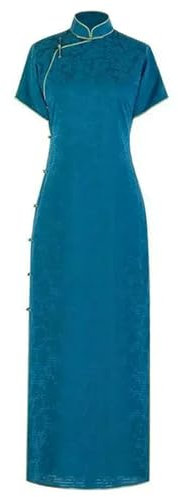 JIMINISO Elegant Dark Blue National Character Collar Long Cheongsam Qipao Vêtements Traditionnels Chinois