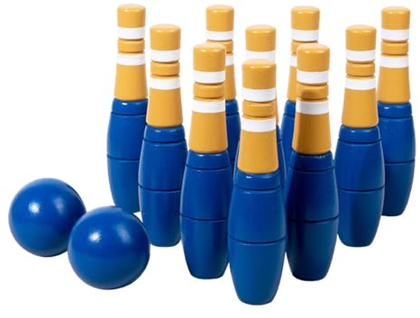 Ronyme 10-teiliges Bowling-Set aus Holz, Rasen-Bowling- und Kegelballspiele mit 10 Pins und 2 Bällen, tragbare Mini-Bowling-Pins für den Garten