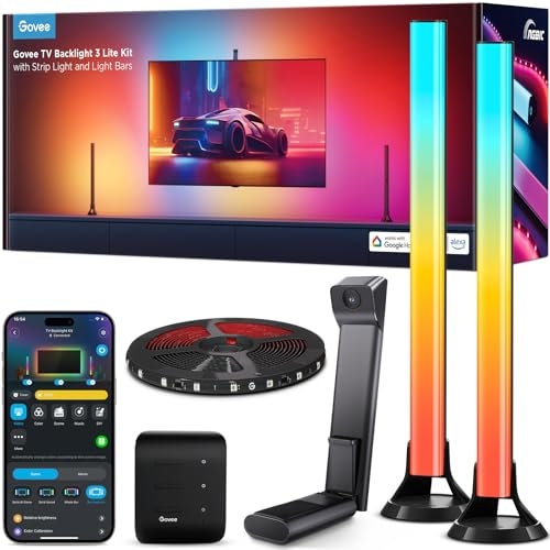 Govee Luces LED TV Retroiluminación 3 Lite Kit, Luces LED para TV de 55 a 65 Pulgadas,Tira de Luz LED RGBICW Wi-Fi TV de 3.6M con Cámara y Barras de Luz Inteligente de 38cm con Cuentas de Luz Dobles