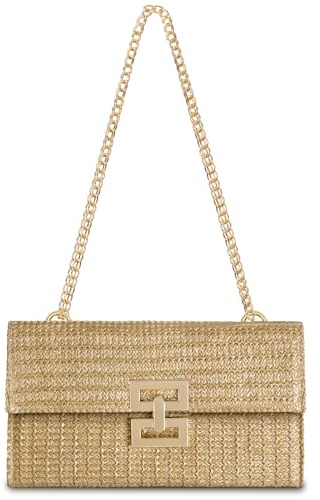 OSDUE Womens Straw Clutch Handbag, Summer Beach Bags Bohemian Woven Envelope Wallet Fold Over Chain Crossbody Shoulder Tote Bag Evening Bag for Womens Girls