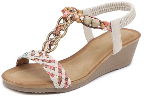 FLtoxu Damen Sommer Bohemian Sandalen mit Keilabsatz S134