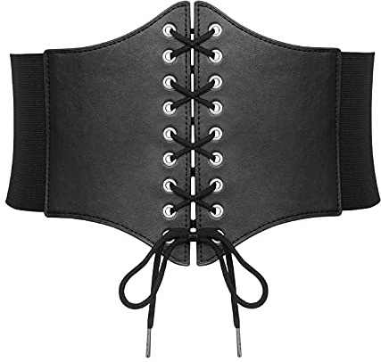 VONMELLI Damen Elastische Korsett Gürtel Tied Waspie Breite Schnürgürtel Taille Gürtel für Halloween Schwarz XS