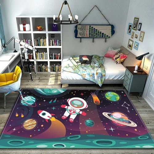 Teppich Kinderteppich Wohnzimmerteppich Schlafzimmerteppich 3D-Gedruckter Superweicher Flanellteppich - Cartoon-Weltraum-Universum-Planet 160 X 230 Cm - Leicht Zu Reinigendes, Weiches Polyeste -0E8V7N