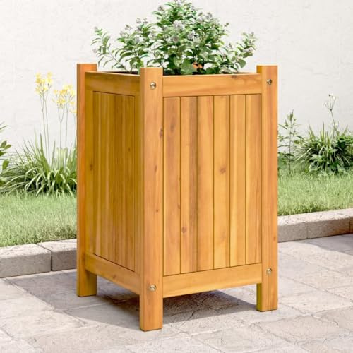 qohoio Jardinière avec Doublure 31x31x50 cm Bois Massif d'acacia Jardiniere sur Pieds,Bac avec Treillis,Jardiniere Terrasse