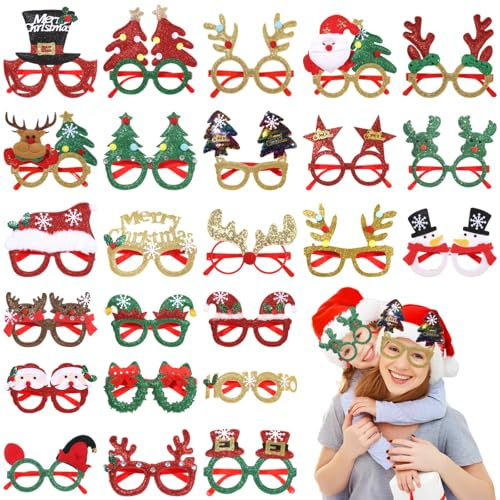 Itoyx Weihnachtsbrillen,24 Stück Partybrillen Set fotobox weihnachtsassesoires weihnachten brille weihnachtsmützen weihnachtsverkleidungen Partybrillen Lustige Brille für Partydekoration