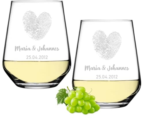 polar-effekt Weingläser 425 ml 2er Set mit personalisierter Gravur - Paar-Geschenk zur Hochzeit - für Mann und Frau - geeignet für Wein, Aperol und Sangria