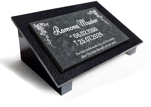 Generisch Grabplatte Grabstein Granit mit MARMOR+Unterplatte+Stützen+Gravur 40x30cm MA6