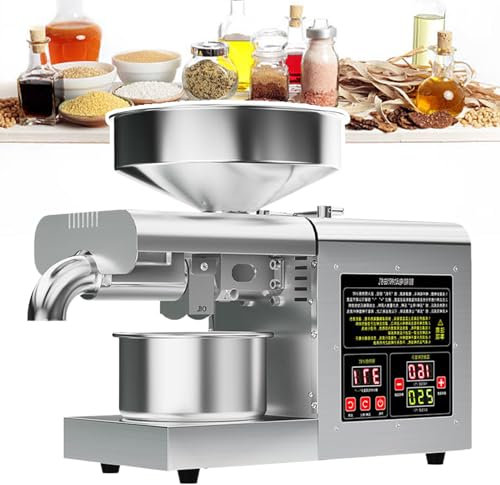 json2xml 1100W Cold Hot Press Seed Oil Extractor,Electric Oil Press Machine,40-260℃ Temperature Adjustable,Automatic Oil Maker with 6l hopper,Stainless Steel Oil Mill for Commercial Home Kitchen