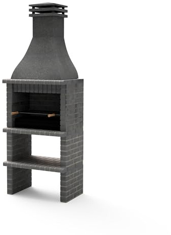 MOVELAR - Barbacoa de Obra Prefabricada para Leña y Carbón Modelo KHIVA PLUS con Parrilla (Gris oscuro - 86,5 x 58 x 246 cm) REF: M01022 - Uso en Exteriores
