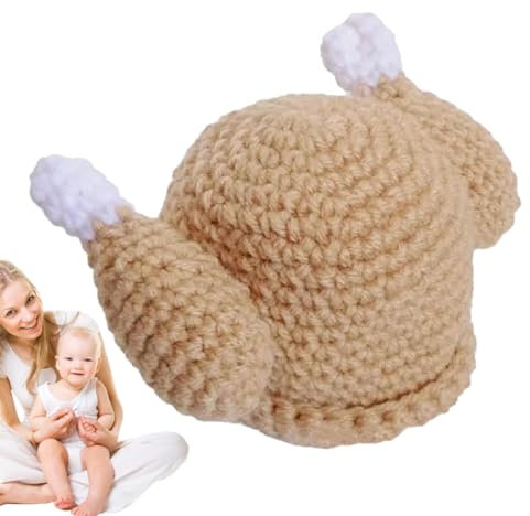 Gebratener Truthahnhut für - Fantasie-Strickhut, lustiger Strickhut | Thanksgiving-Huhn Kopfbedeckung | Hähnchenbeinhut zum Häkeln von Hand gehäkelt, Kostüm