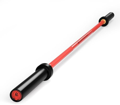 LIONSCOOL Langhantel mit 25 mm Griff, 1,2 m (rote Keramikbeschichtung mit schwarzen E-beschichteten Hülsen, 1,2 m, 158,8 kg)