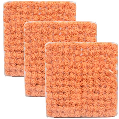 WISTART 432 Pcs Mini Artificial Rose Flower Heads Real Looking Foam Fake Roses Heads for DIY Wedding Flowers Accessories Bridal Hair Clips Headbands Dress Decoration(Orange)