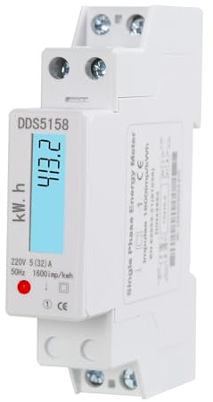 Jadeshay Electric Meter 1P 220V Single Phase Din Rail Energy Meter 5(32) A LCD Digital Electricity Usage Monitor with Backlight