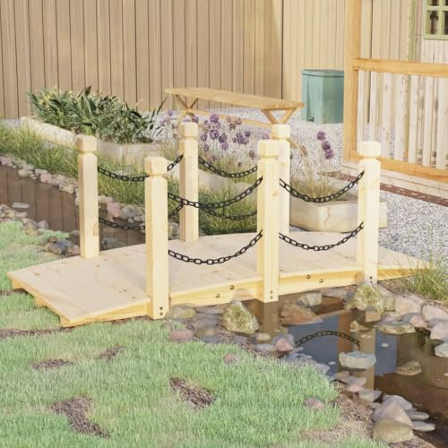 LLEZKBR Gartenbrücke mit Kettengeländer 150x67x56cm Massivholz Fichte
