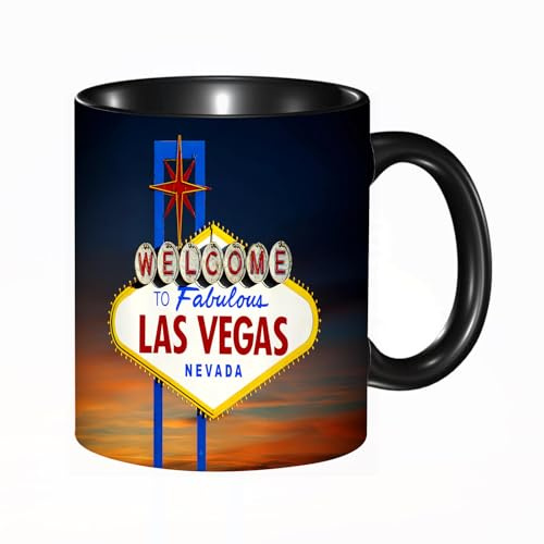 HRRASFAZF Tasse à Café | Tasse Céramique Fine | Cadeau Original | 330ml | Mug avec Anse | Cadeau Original pour Homme et Femme | Célèbre panneau de bienvenue de Las Vegas au coucher du soleil