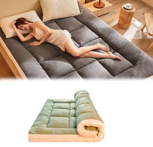 Japanische Bodenmatratze, faltbar, tragbar, Futon für Gästebett, weiche und dicke Rollmatratze, ideal für Schlafsaal, Camping, Auto, Einzel-/Doppelgröße (90 x 190 cm), Grau
