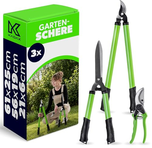KADAX Bypass-Schere, Astschere und Heckenschere mit rutschfesten Griffen, Gartenschere mit Antihaftbeschichteten Klingen, Gartenwerkzeuge (3er Set: 21cm + 56cm + 61cm)