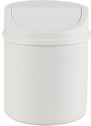Saedy Mini cubo de basura de 2 litros con tapa oscilante, cubo de basura de plástico para escritorio, color blanco