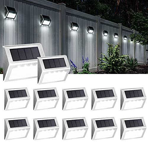Solpex Solar Fence Lights Outdoor Garden, Waterproof Solar Step Lights, Stainless Steel Led Lighting Decoration for Stair Deck Wall Patio Porch Yard Pathway Walkway (12 Pack, Cold White)
