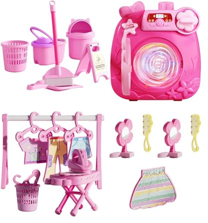 Toy Washing Machine, Play Toy Washer, Realistic Sounds Interactive Buttons Bright Lights Compact Size Easy , Miniature Accessories, Learning & Education Toys for Girls and Boys