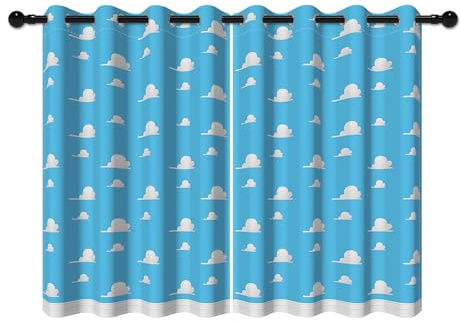 YONGFOTO 107x160cm Cartoon Wolken Vorhänge Für Kinderzimmer, Traumhaft Flauschig Babyblau Wolke Modern Minimalistisch Verdunkelung Gardinen Mit Öse Für Kinderkrippe, 2 Stück