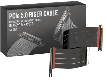 LINKUP - AVA5 Armour PCIE 5.0 Riser-kabel [60 cm (total längd 64 cm)] RTX5090 RX9070 GPU Ready | x16 128 GB/s hastighet | Kompatibel med PCIe 4.0 & WRX80/WRX90E | Rak vinkel, svart