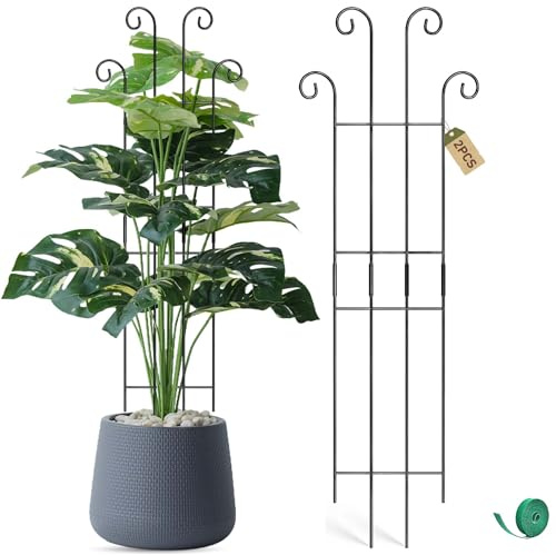 Coomin 32.6in Monstera Plant Support Stakes for Outdoor Plants, Garden Trellis for Climbing Plants, Metal Stakes for Potted Plants Pothos Plant Climber Support, 2P
