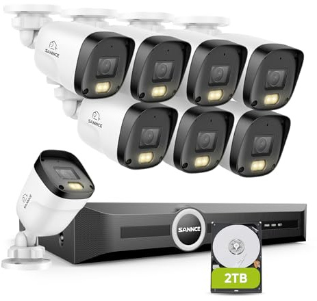 SANNCE 8CH POE CCTV Camera System, 6MP NVR Network Video Recorder, 8x 3MP Outdoor Security Cameras for House Security, Full Colour Night Vision, Audio Recording, Human/Vehicle Detection, 2TB HDD