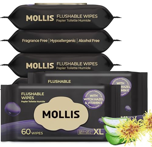 MOLLIS Moist Toilet Tissue Fragrance-free, Witch Hazel Wipes 360 Count