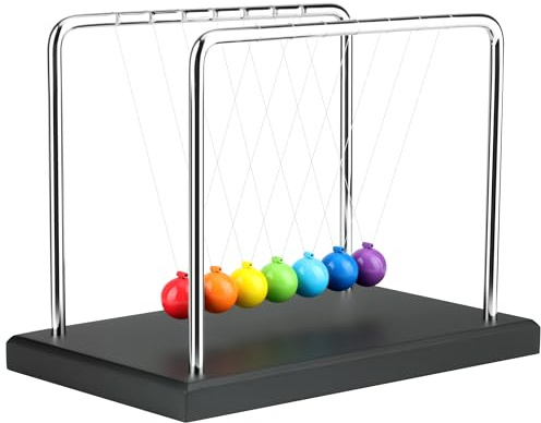 Newtons Cradle Balance Balls, Newton Pendulum with 7 Color Balls, Desk Decor and Stress Relief Decorations, Science Teacher Gift Physics Gadget