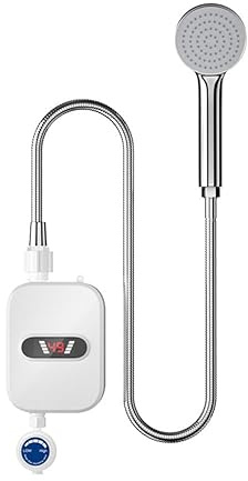 Elektronischer Durchlauferhitzer Dusche, 3.5KW 220V mit Leckageschutz, Mini Durchlauferhitzer Küche 30-60℃ mit Leckageschutz Bildschirm-Display für die Küche, zum Waschen und Baden Geeignet (Weiß)