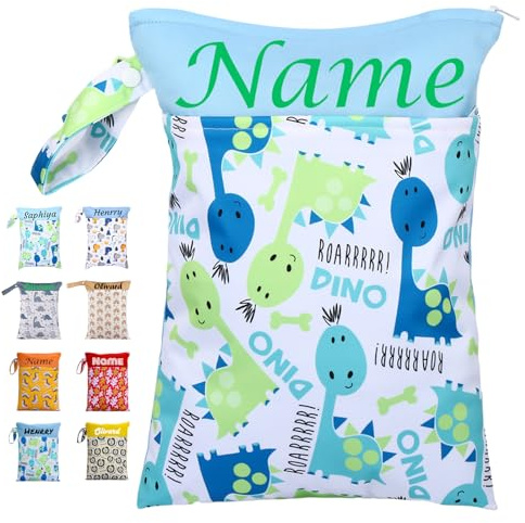 NGTSFLY Wetbag Personalisiert,Wetbag Kindergarten Personalisiert,Nassbeutel Kindergarten,Nassbeutel Kita,Zeichentasche Kinder Unterwegs,mit Name 2 Separaten Fächern (Personalisierte Namen)
