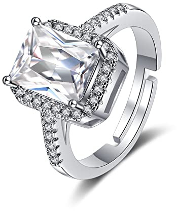 Ayoiow Weißgold Ring 585 für Damen, 4 Krappen Moissanit Ring Frauen Weissgold, 14K Vorsteckring Weißgold 585 für Sie