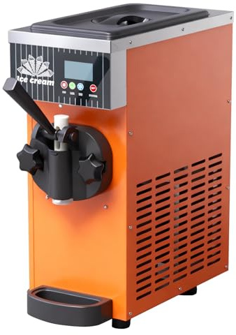Gelatiera da Banco, Macchina per Gelato Soft Serve, Macchina per Gelato Commerciale Monogusto, Resa 4-5 Kg/h, con Preraffreddamento, Pulizia Automatica, Display LED per Bar e Caffetterie Orange