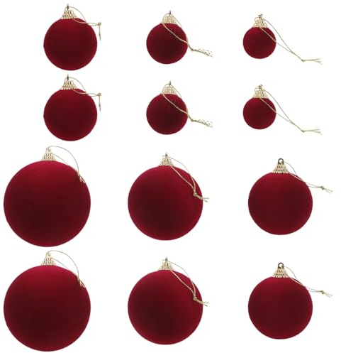 iplusmile 12 Palline Rosse in Velluto per Decorazioni Festive da Appendere al Soffitto Ornamenti Rotondi Assortiti da 3 a 8 CM Decorazioni Romantiche per Festa d'Amore e Ambienti Interni