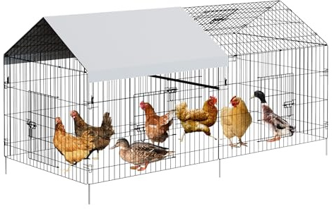 GarveeHome Spacious Metal Chicken Coop & Run – Walk-In Outdoor Poultry Cage with 4 Doors, Waterproof PE Cover, Rust-Proof – Large Hen House for Hens, Ducks, Rabbits, Small Animals, Backyard Use