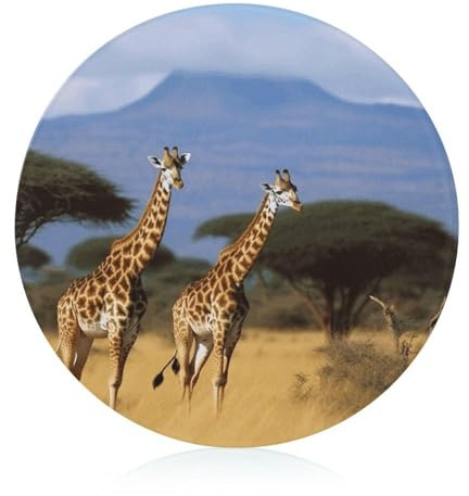 Africa Wildlife Giraffes Butcher Block Heat-Resistant Round Chopping Boards Fashion Non-Slip Cutting Board Easy to Clean Tempered Glass Cutting Board for Kitchen Counter Decorative
