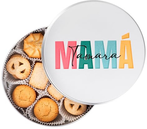 Made In Gift | Lata de Galletas Personalizada Día de la Madre | Regalo Original con Texto para Mamá y Abuela | Galletas de Mantequilla | Regalo Día de la Madre (Mamá colorines)