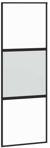 Skjutdörr svart av härdat glas och aluminium 76 x 205 cm med matt transparent glas, robust ram, tyst dörrstopp, modern innerdörr för hus, renovering, ny konstruktion