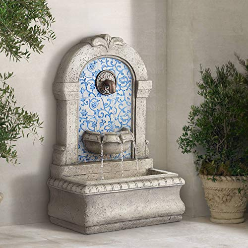 Manhasset 30 1/4 High Large Italian Outdoor Decor Blue Faux Stone Floor Fountain Standing Waterfall Tiered Cascading Water Feature for Outside Garden Patio Yard Backyard Porch Deck - John Timberland