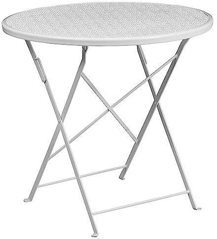 Flash Furniture Oia Commercial Grade 30 Round White Indoor-Outdoor Steel Folding Patio Table