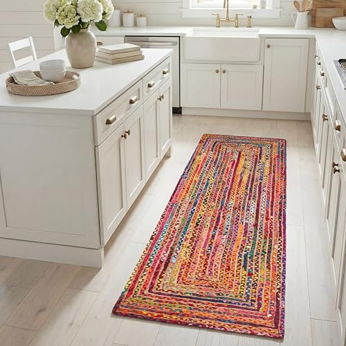 SAFAVIEH Cape Cod Collection Runner Rug - 2'3 x 6', Red & Multi, Handmade Jute & Cotton, Woven Braided Design (CAP202A)