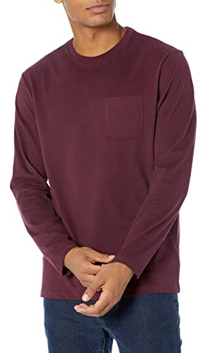 Amazon Essentials T-Shirt a Maniche Lunghe Regular Fit Uomo, Bordeaux, L