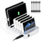 PRITEK Charging Station Dock & Organizer Compatible with Cellphone Tablet & Other Gadget 6-Port USB Charger Station & Docking Station with Charging Status Indicator include 6pcs cable (Silver)